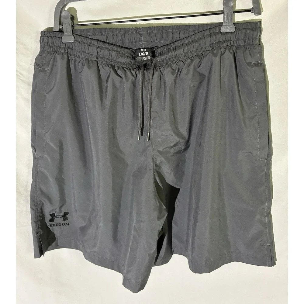 Under Armour Freedom Men's Gray Athletic Shorts Gym L Drawstring Pockets